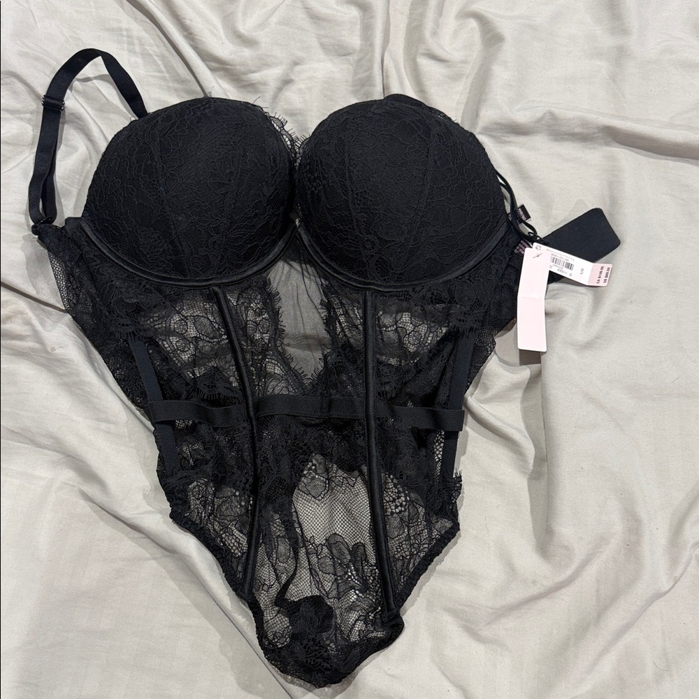 Victoria's Secret Black Lace Bustier Teddy